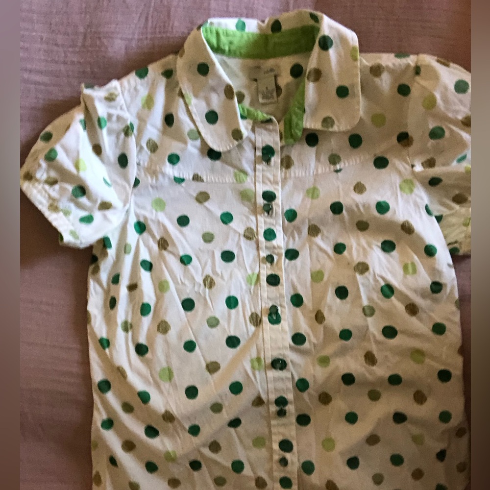 Odille Women’s Polka Dot Button Down Shirt - Green dots Size 6